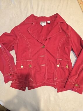 Roper Red Women's Blazer with Contrast Stitching Buttons Large